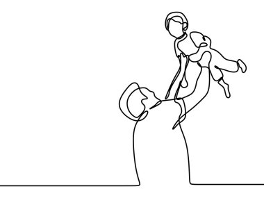 Bir baba ve oğul güzel aile kavramı Babalar Günü kartı minimalizm tarzı sürekli çizgi çizim.