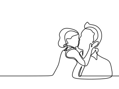 Bir baba ve oğul güzel aile kavramı Babalar Günü kartı minimalizm tarzı sürekli çizgi çizim.