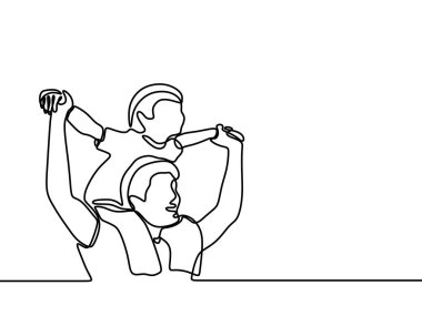 Bir baba ve oğul güzel aile kavramı Babalar Günü kartı minimalizm tarzı sürekli çizgi çizim.