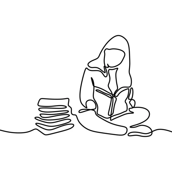 Niedliches kleines Mädchen liest Buch ein durchgehendes Zeichenstudium hart während der Prüfung — Stockvektor