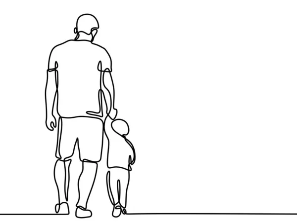Folyamatos vonalas rajz egy apa és fia szép családi koncepció Apák napja kártya minimalizmus stílus. — Stock Vector