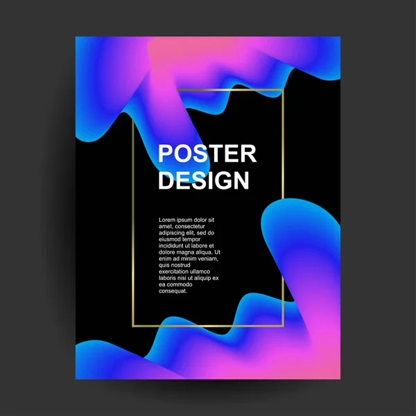 Fluide affiche modèle sombre fond abstrait avec bleu rose liquide couleurs — Image vectorielle