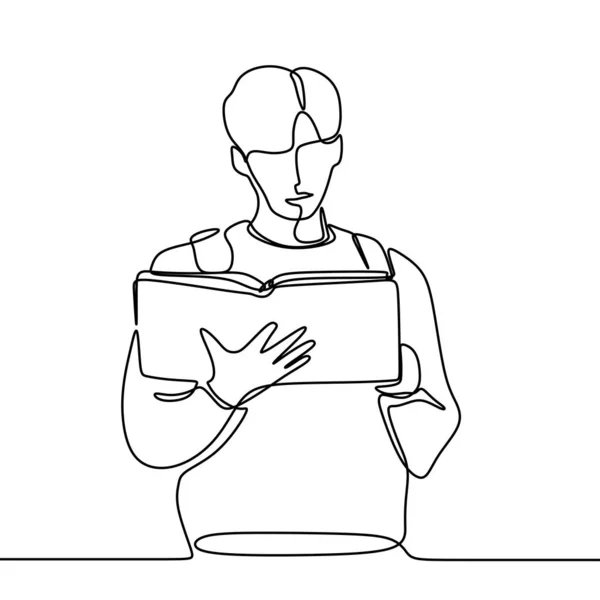 Безперервний малюнок чоловіка читання книги — стоковий вектор