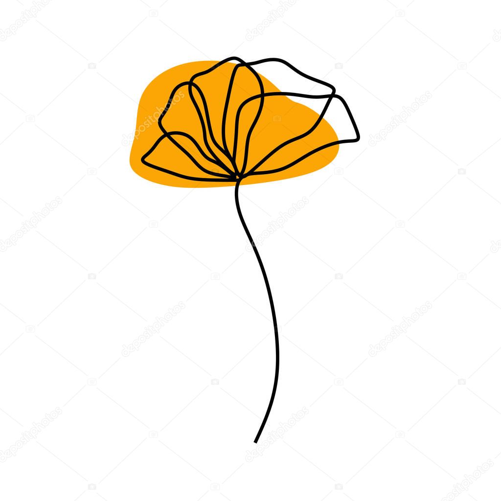 Poppy flower one continuous line drawing minimalist design