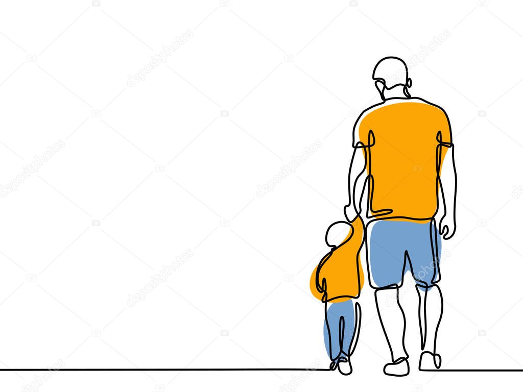 Continuous line drawing of a father and children lovely family concept Father's Day card happiness moment.