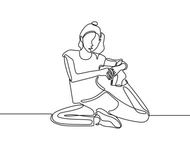 Yoga kız sürekli bir çizgi çizim minimalist tasarım