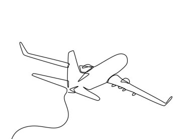 beyaz arka plan üzerinde gökyüzünde uçan uçak bir satır çizim