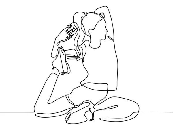 Yoga Ragazza Continua Una Linea Disegno Design Minimalista — Vettoriale Stock