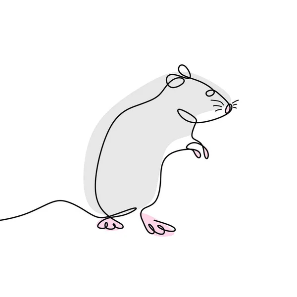 Mouse one line drawing hand drawed continuous style — стоковый вектор