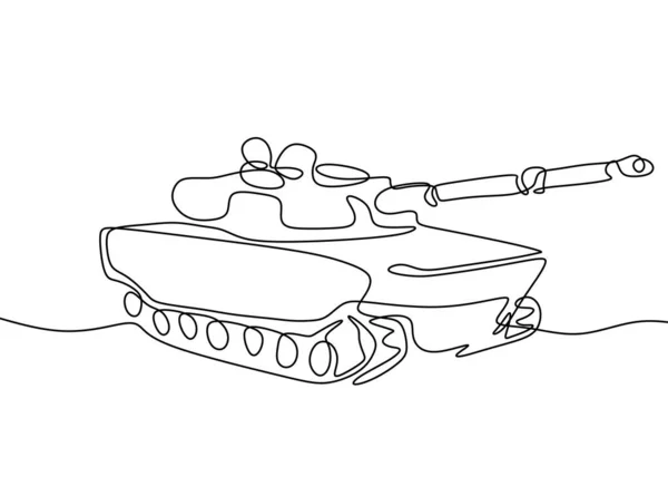 Tanque contínuo uma linha desenho vetor ilustração batalha máquina transporte veículo pronto para a guerra com você . — Vetor de Stock