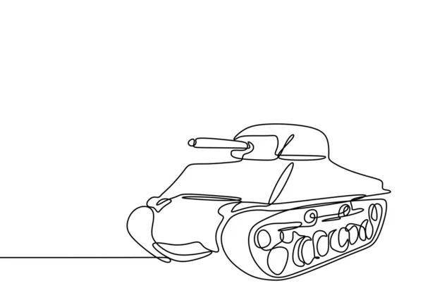 Tanque continuo una línea dibujo vector ilustración batalla máquina transporte vehículo listo para la guerra con usted . — Archivo Imágenes Vectoriales