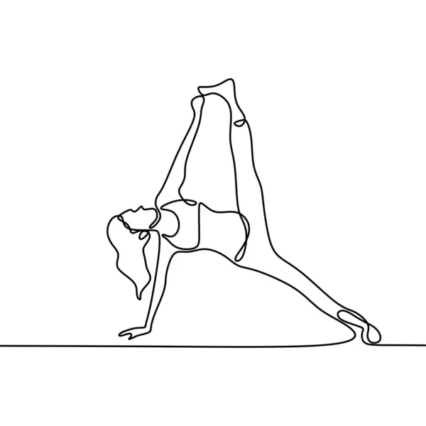 Vrouwen doen yoga poses. Doorlopende lijn meisje doet oefening. — Stockvector