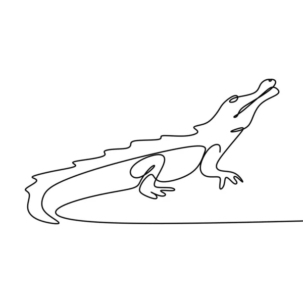 Krokodyl Jeden Linia Rysunek Minimalistyczny Projekt Lineart Białym Tle — Wektor stockowy