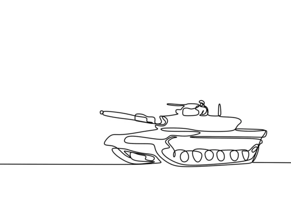 Tanque contínuo uma linha desenho vetor ilustração batalha máquina transporte veículo pronto para a guerra com você . — Vetor de Stock