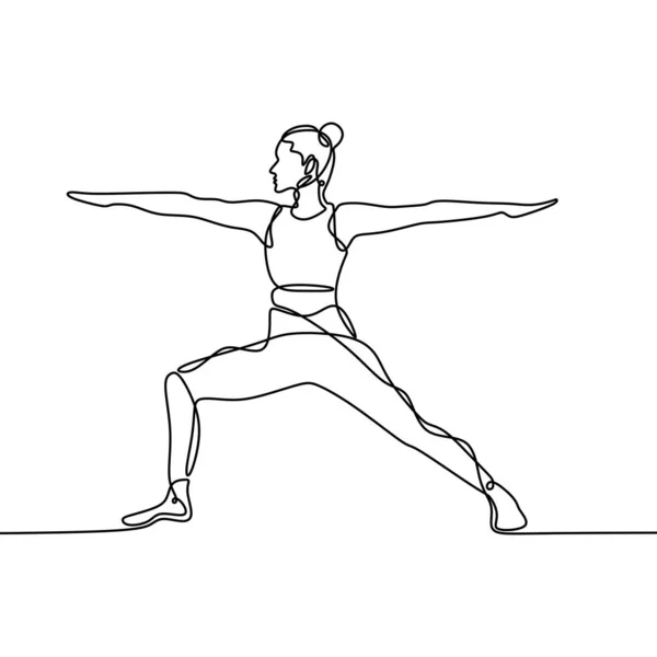 Women do yoga poses. Continuous line girl doing exercise. — Stock Vector