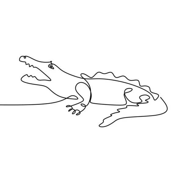 Krokodýl Jedna Čára Kreslení Minimalistického Návrhového Rotu Izolovaného Bílém Pozadí — Stockový vektor
