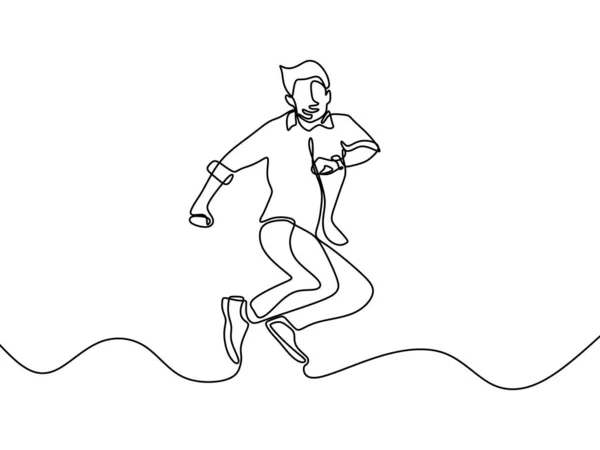 1本の線画を描く連続線形デザインミニマリストスタイルをジャンプする人 — ストックベクタ