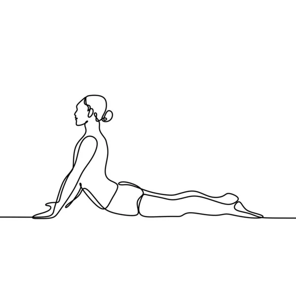 Sürekli çizgi çizim yoga kız minimalist tasarım — Stok Vektör