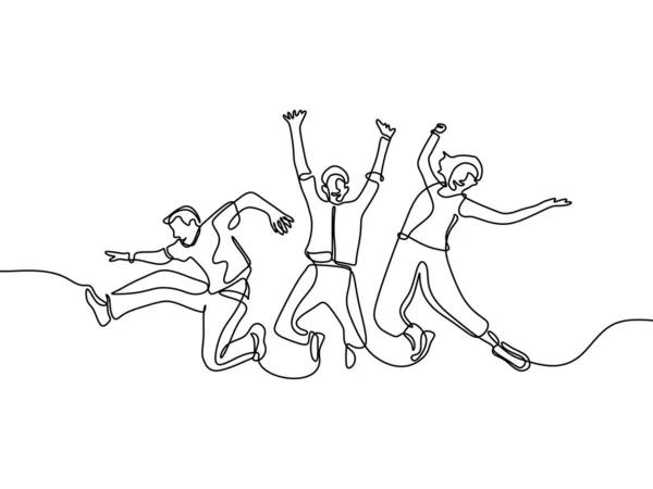 Gente Saltando Una Línea Dibujando Diseño Lineal Continuo Estilo Minimalista — Archivo Imágenes Vectoriales