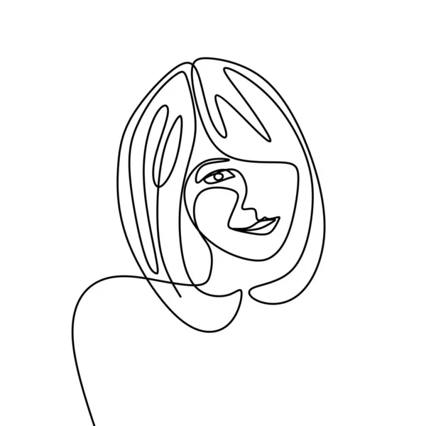 Menina uma linha desenho design minimalista no fundo branco —  Vetores de Stock