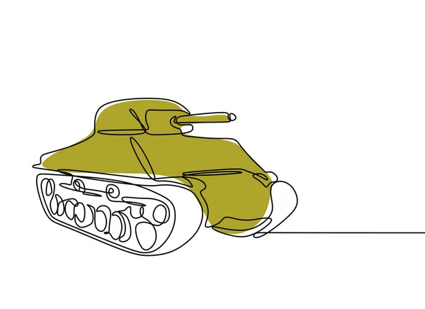 Línea continua dibujo tanque concepto militar aislado sobre fondo blanco, transporte de batalla con arma . — Archivo Imágenes Vectoriales