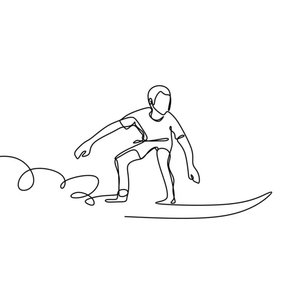 Surfen auf einer Linie Zeichnung minimalistisches Design — Stockvektor