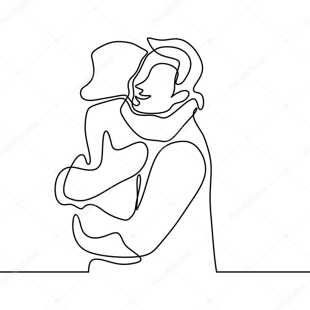 Father and daughter one line drawing minimalist design