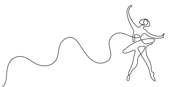 Танцююча Дівчина Безперервна Одна Лінія Малювання Векторні Ілюстрації Ізольовані Білому — стоковий вектор