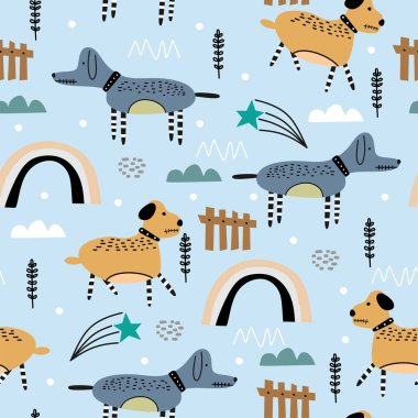 Çocuklar için İskandinav sevimli köpek çizim.