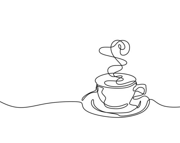 Taza Una Línea Dibujo Café Ilustración Vectores — Vector de stock