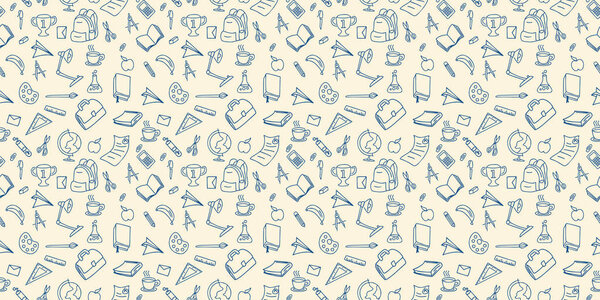 back to school doodle seamless pattern, vector illustration