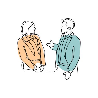 erkek ve kadın bir çift minimalizm tasarım çizim bir sorun bir çizgi tartışıyorlar