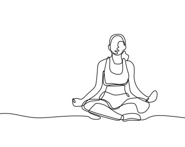 Yoga kız bir çizgi çizim minimalist