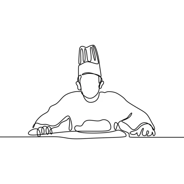 Chef Ligne Pendant Repas Cuisine — Image vectorielle