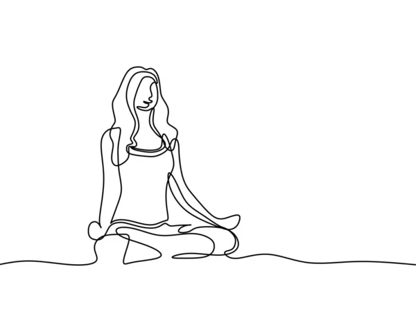 Mulheres Fazendo Ioga Meditação Contínua Desenho Uma Linha — Vetor de Stock