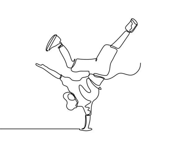 Dans Breakdance Kişi Sürekli Bir Çizgi Çizim — Stok Vektör