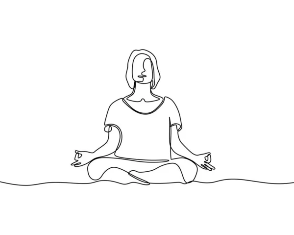 Yoga Mujer Continua Una Línea Dibujo — Vector de stock