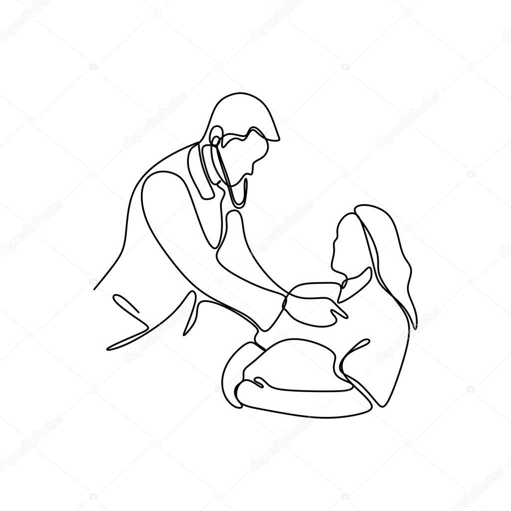 a medical doctor with patient one line drawing