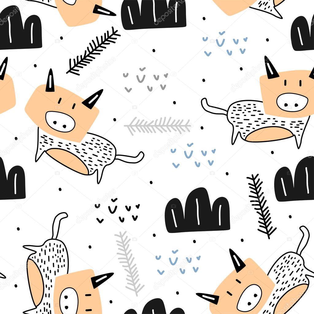 pig cartoon drawing seamless pattern background wallpaper vector scandinavian artistic hand drawn for baby and kids