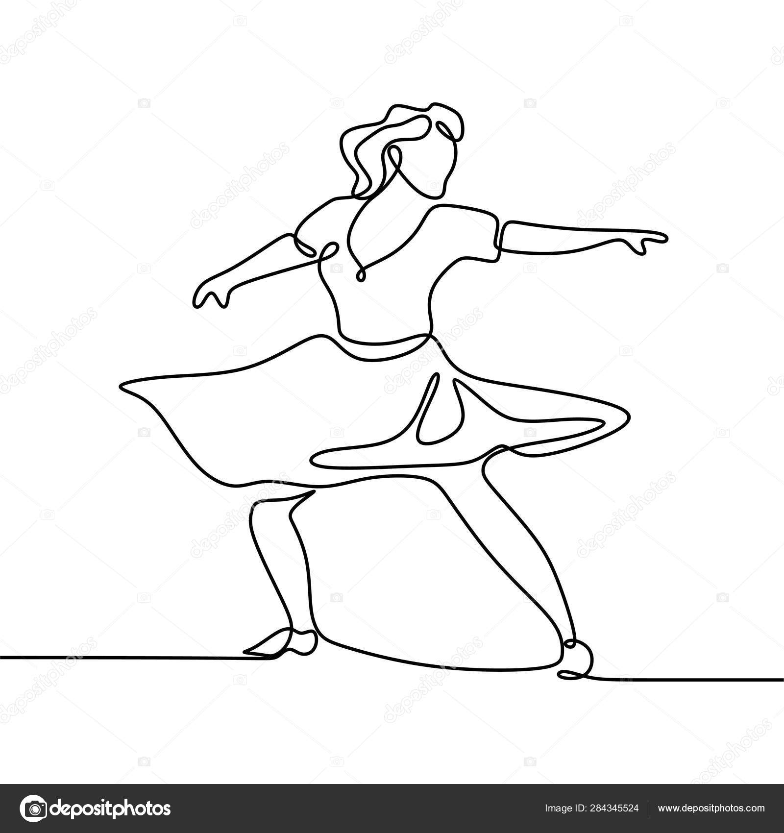 1線画を踊るかわいい女の子 ストックベクター C Ngupakarti