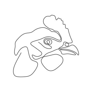 Kümes hayvanları iş için sert horoz bir sürekli çizgi çizim