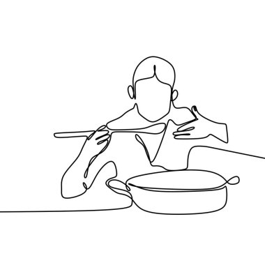 kız tek çizgi çizim pişirme