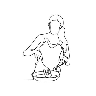 kız tek çizgi çizim pişirme