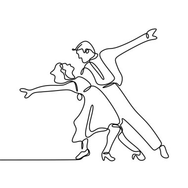 sevimli çift bir çizgi çizim dans