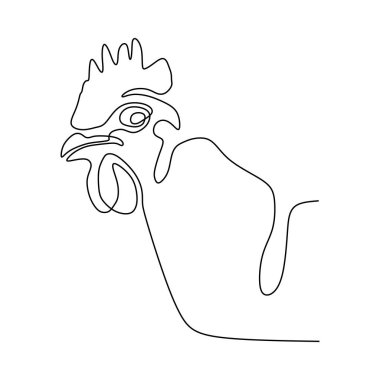Kümes hayvanları iş için sert horoz bir sürekli çizgi çizim