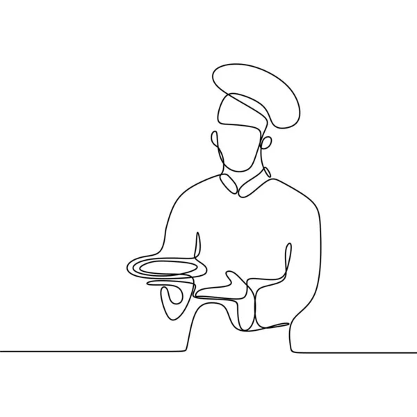 Una Línea Dibujo Minimalismo Chef — Vector de stock