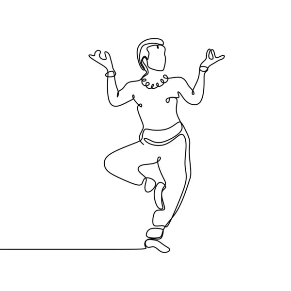 Tradiční Asijská Tanečnice Jedna Čára Kresby — Stockový vektor