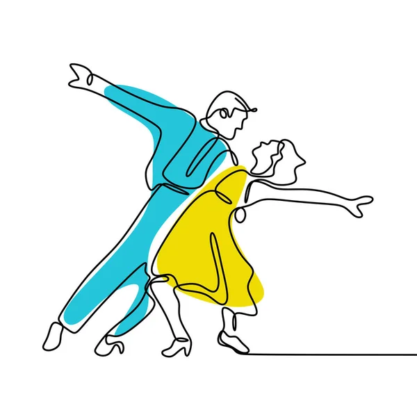 Coppia Ballerino Una Linea Disegno — Vettoriale Stock