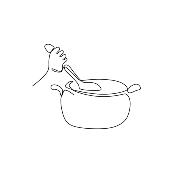 Cooking One Line Drawing Minimalist Design — Stock Vector