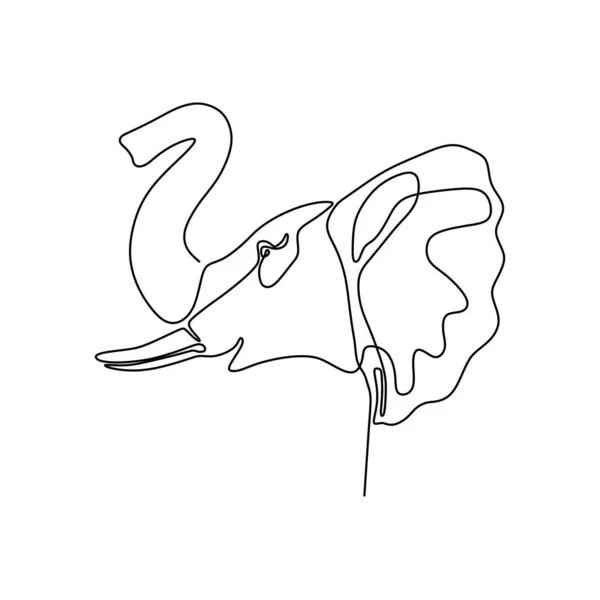 Elefante Cabeza Una Línea Dibujo Minimalsm — Vector de stock